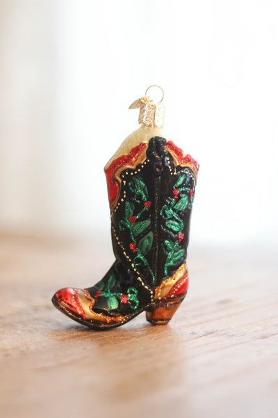 Holly Berry Cowboy Boot Ornament
