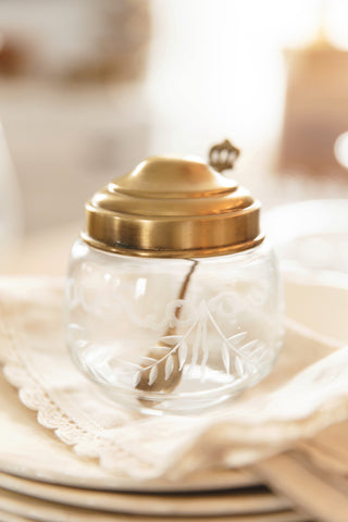 Antique Brass & Etched Glass Jam Jar
